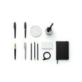 Arrangement of office supplies on a pure white background. Royalty Free Stock Photo