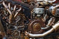 Arrangement of old, rusty parts car. Fantastic rusty mechanism