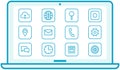 Arrangement of program shortcuts on display. Computer home screen, desktop interface with icons