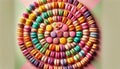 An arrangement of a selection of colorful macarons in a visually pleasing pattern