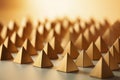 arrangement of shiny golden objects, meticulously crafted into a captivating pyramid-shaped artistic pattern. Ai generated Royalty Free Stock Photo