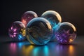 An arrangement of sleek designed colorful glass and crystal Christmas baubles