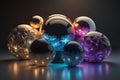 An arrangement of sleek designed glass and crystal Christmas baubles