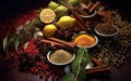 Arrangement of Spices on Blurry Dark Theme Background Royalty Free Stock Photo