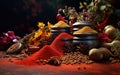 Arrangement of Spices on Blurry Dark Theme Background Royalty Free Stock Photo