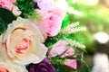 An arrangement of spring roses flowers for design postcards, brochure, valentine on sunset time. Royalty Free Stock Photo