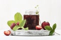 arrangement with strawberries jar. High quality photo Royalty Free Stock Photo