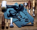 Arrangement of Tanneries Tools and Leather Parts