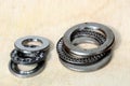 Arrangement with two semiopen thrust bearings, one with balls and one with rolls Royalty Free Stock Photo