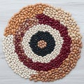 Beans are meticulously organized in concentric rings highlighti Royalty Free Stock Photo