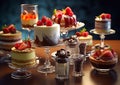 Arrangement of various desserts,pastry,cake and whipped cream and berry.Macro.AI Generative