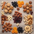 Dried fruits like figs apricots and raisins are also present Royalty Free Stock Photo
