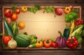 An arrangement vegetables with an empty board