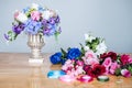 Arranging artificial flowers vest decoration at home, making org