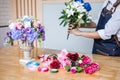 Arranging artificial flowers vest decoration at home, Young woman florist work making organizing diy artificial flower, craft and