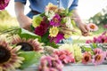 Arranging a fresh flower boquet Royalty Free Stock Photo