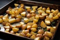 arranging smoked potatoes on a baking tray
