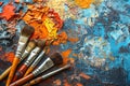 Array of artistic tools paintbrushes, pencils, and sculpting tools emanating creativity