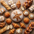 An array of assorted baked goods is displayed on a wooden surface Royalty Free Stock Photo