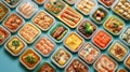 Array of assorted dishes displayed in transparent containers