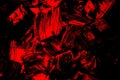 Array of black and red spatula strokes abstract paining arranged in a decorative display