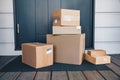 An Array of Brown Cardboard Boxes Stacked Neatly on a Doorstep, Showcasing Various Sizes and Packaging Materials Royalty Free Stock Photo