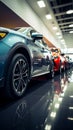 Array of cars in showroom office, emphasizing auto leasing options.