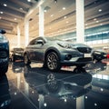 Array of cars in showroom office, emphasizing auto leasing options.