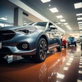 Array of cars in showroom office, emphasizing auto leasing options.