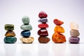 an array of chakra balancing stones in a line Royalty Free Stock Photo