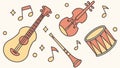 Array of Classic Musical Instruments Vector Illustration, vector design Generative AI Royalty Free Stock Photo