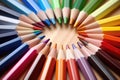 an array of colored pencils laid out on a designer sketchpad Royalty Free Stock Photo