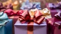 Array of colorful gift boxes decorated with a coordinating ribbon