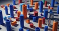 Array of colorful plastic caps and connectors arranged in rows showing industrial components Royalty Free Stock Photo