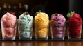 Array of colorful scoops of ice cream. AI-generated. Royalty Free Stock Photo
