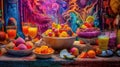 Array of Colorful Sweet Desserts in a Dessert Buffet extreme closeup. Generative AI