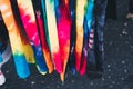 Array of colorful unisex tie-dye shirts Royalty Free Stock Photo