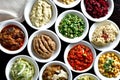 Array of condiments for bread or meats Royalty Free Stock Photo
