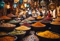 Array of containers and jars overflowing with an assortment of nuts and spices, AI-generated. Royalty Free Stock Photo