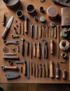 Array of Craftsmanship Tools on Wooden Surface