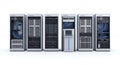Data Servers Arrayed on White Background Highlighting Network Infrastructure and Technology Solutions for Corporate Royalty Free Stock Photo