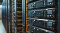 Array of data storage drives in secure server facility for efficient data management Royalty Free Stock Photo