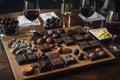 array of different chocolates, with wine pairing suggestions for each