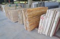 An array of different natural stones in a warehouse