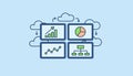 An array of digital screens showing analytics dashboards fed by cloudbased data representing insights gained from Royalty Free Stock Photo