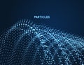 Array with dynamic emitted particles. 3d technology style. A glowing grid. Abstract background. Vector illustration Royalty Free Stock Photo