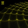 Array with Dynamic Particles. Flowing particle waves. Wavy Grid Background. 3d Abstract Vector Illustration Royalty Free Stock Photo