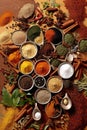 an array of exotic spices representing global cuisine