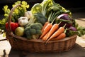 Array of farm fresh produce, neatly gathered in an ivory basket Royalty Free Stock Photo