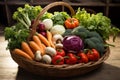 Array of farm fresh produce, neatly gathered in an ivory basket Royalty Free Stock Photo